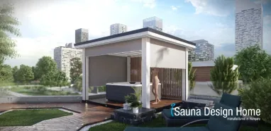Pergola zipSCREEN se stíněním v bílé barvě Villeroy & Boch s vířivkou Pergola zipSCREEN se stíněním v bílé barvě Villeroy & Boch s vířivkou