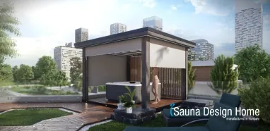 Pergola zipSCREEN se stíněním v bílé barvě Villeroy & Boch s vířivkou Pergola zipSCREEN se stíněním v bílé barvě Villeroy & Boch s vířivkou