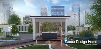 Pergola zipSCREEN se stíněním v bílé barvě Villeroy & Boch s vířivkou Pergola zipSCREEN se stíněním v bílé barvě Villeroy & Boch s vířivkou