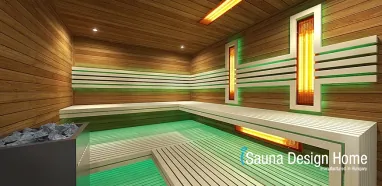 Kombinovaná sauna s lavicemi minimalistického stylu Kombinovaná sauna s lavicemi minimalistického stylu