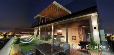 Zahradní sauna na střešní terase Zahradní sauna na střešní terase