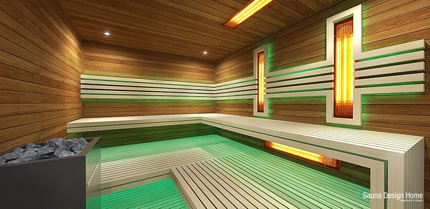 Kombinovaná sauna s lavicemi minimalistického stylu